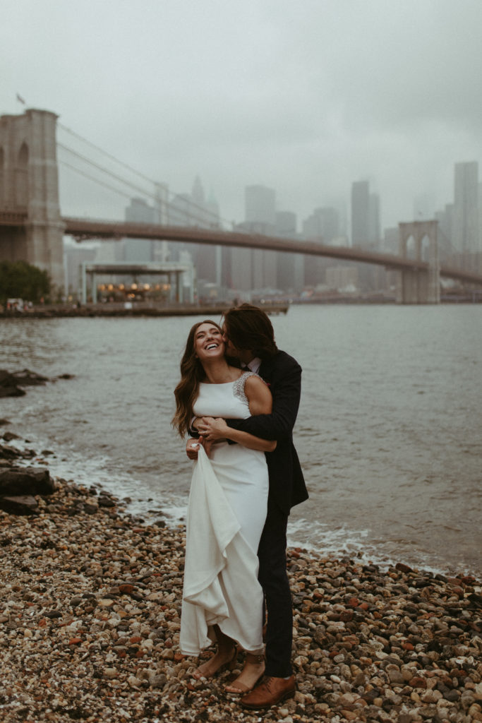 brooklyn bridge park elopement, nyc moody photographer, wedding photos