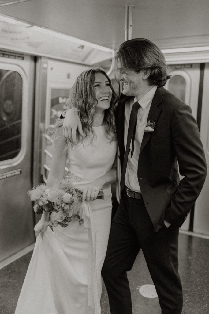 brooklyn nyc elopement, photos in subway, nyc wedding photographer