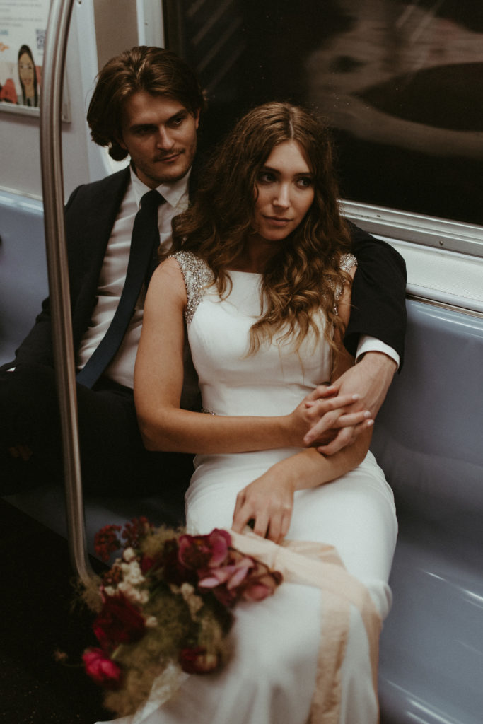 brooklyn nyc elopement, photos in subway, nyc wedding photographer