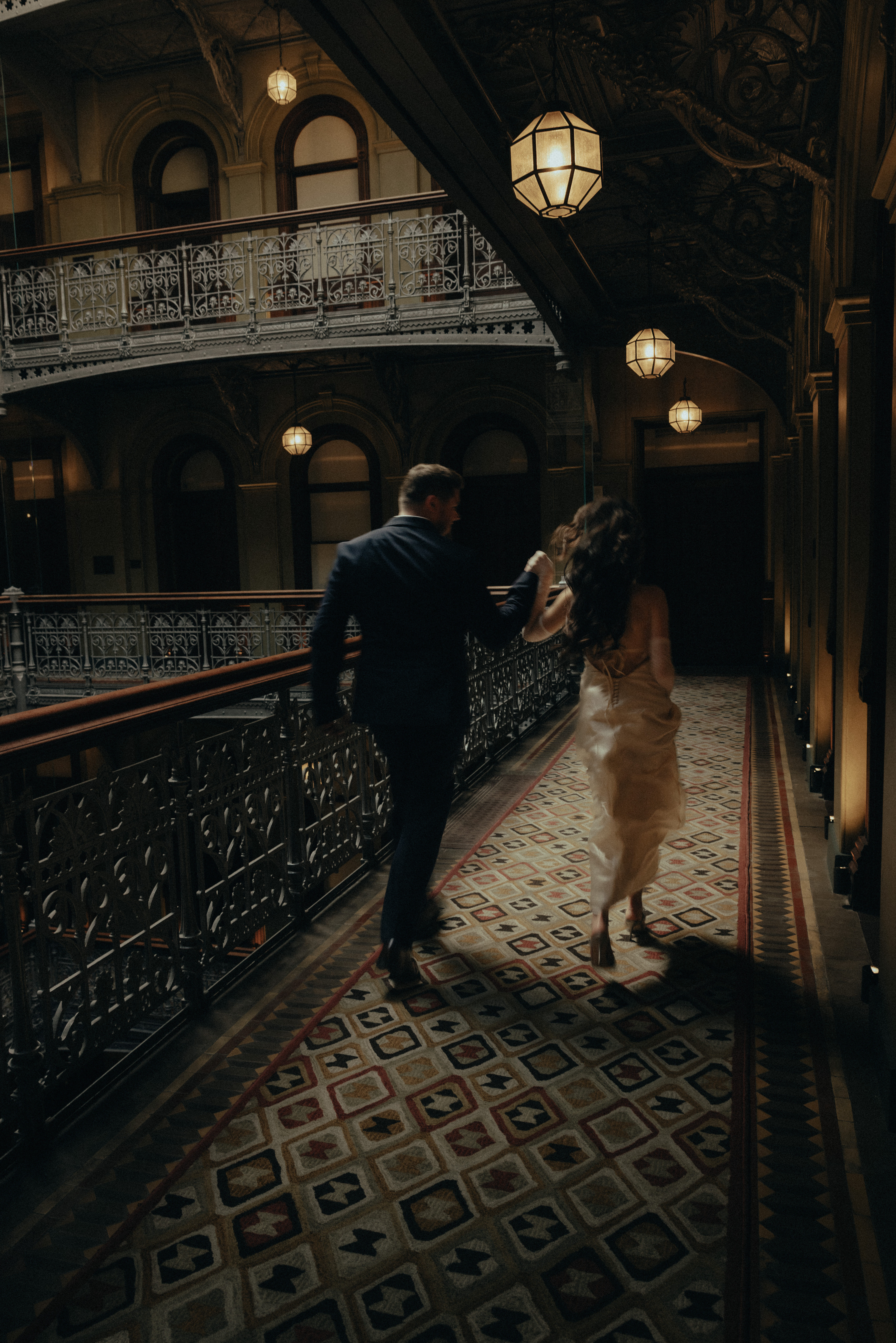 running wedding photos, cinematic wedding photos at the beekman hotel in nyc