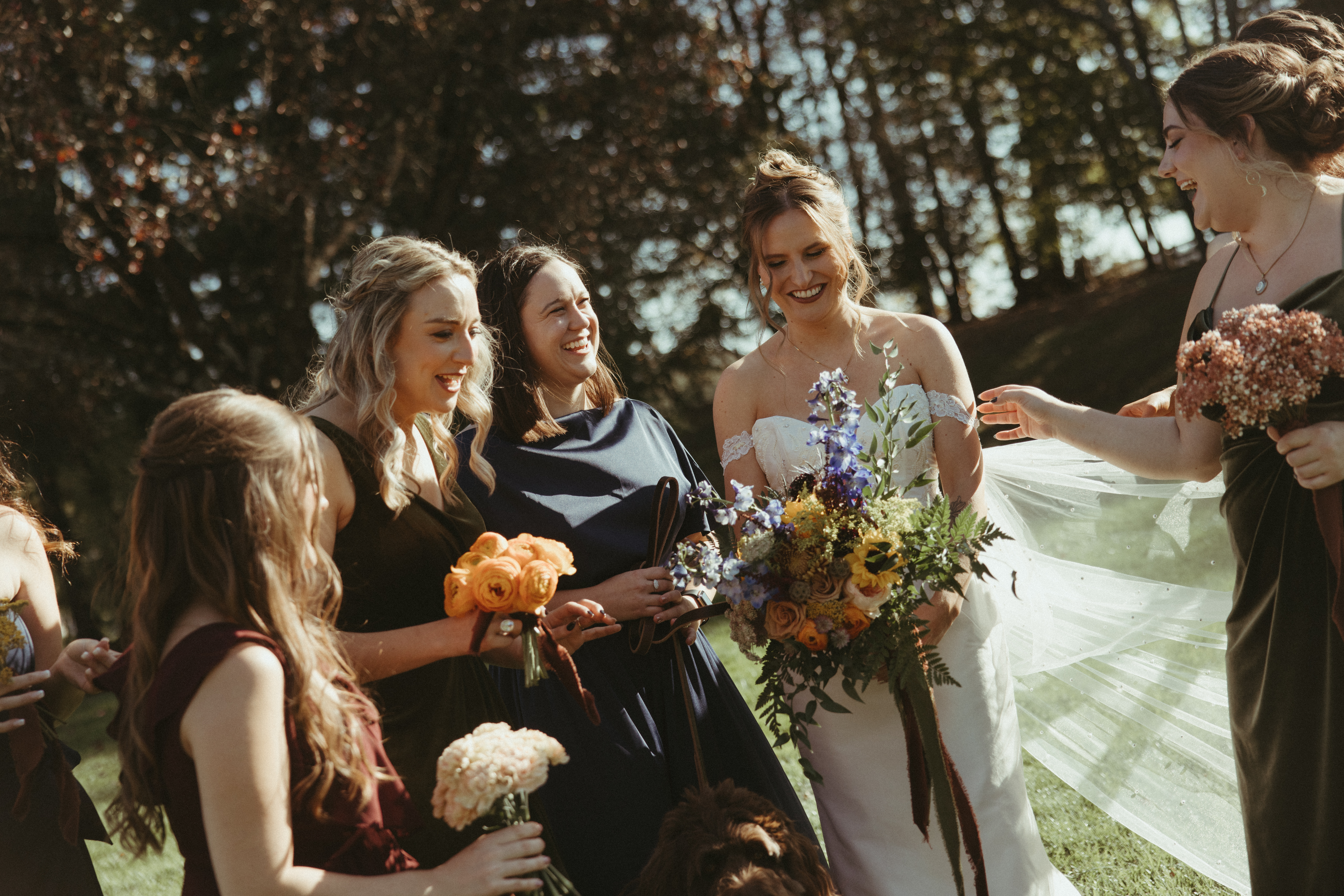 documentary wedding party photo with bridesmaids in NC
