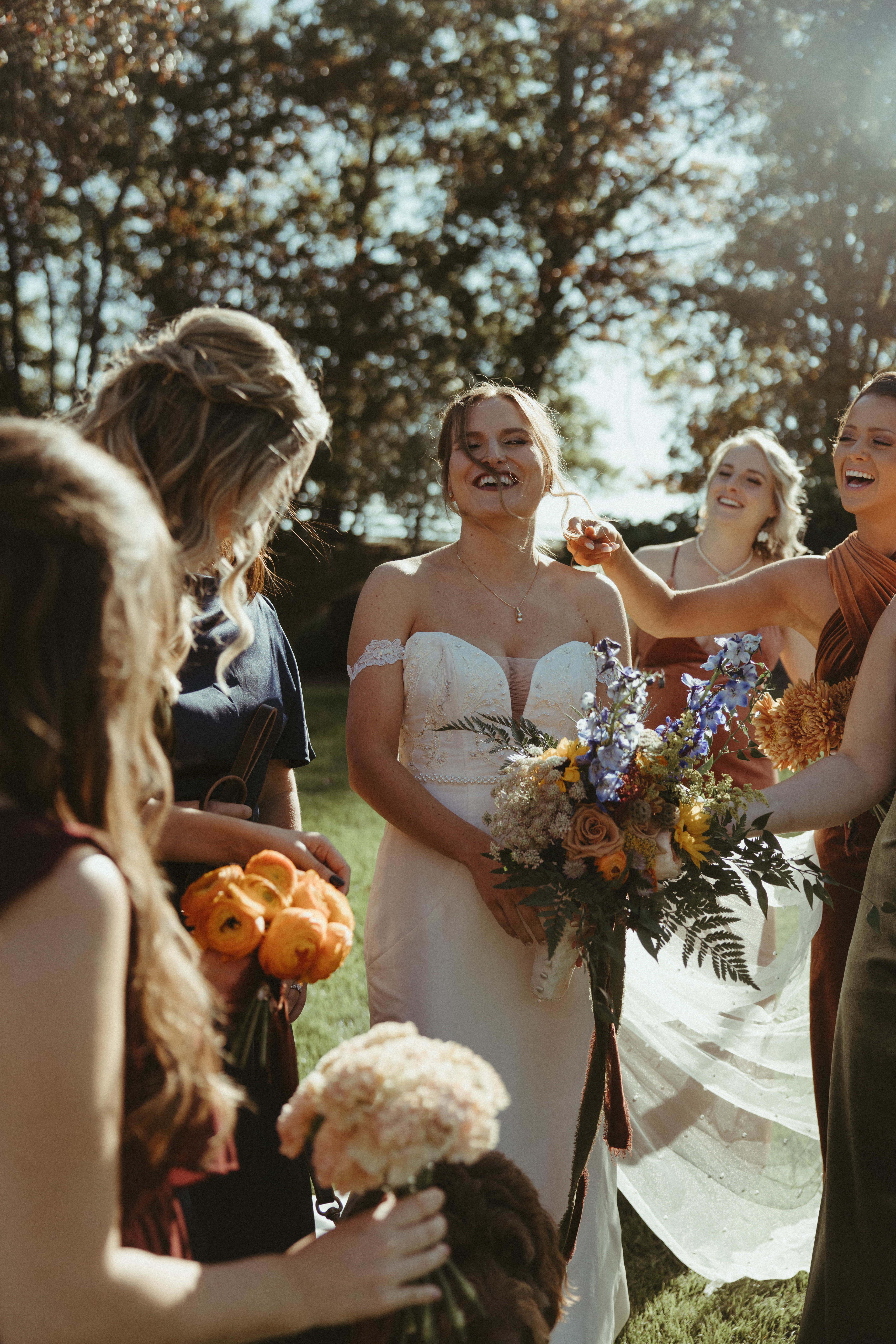 documentary wedding party photo with bridesmaids