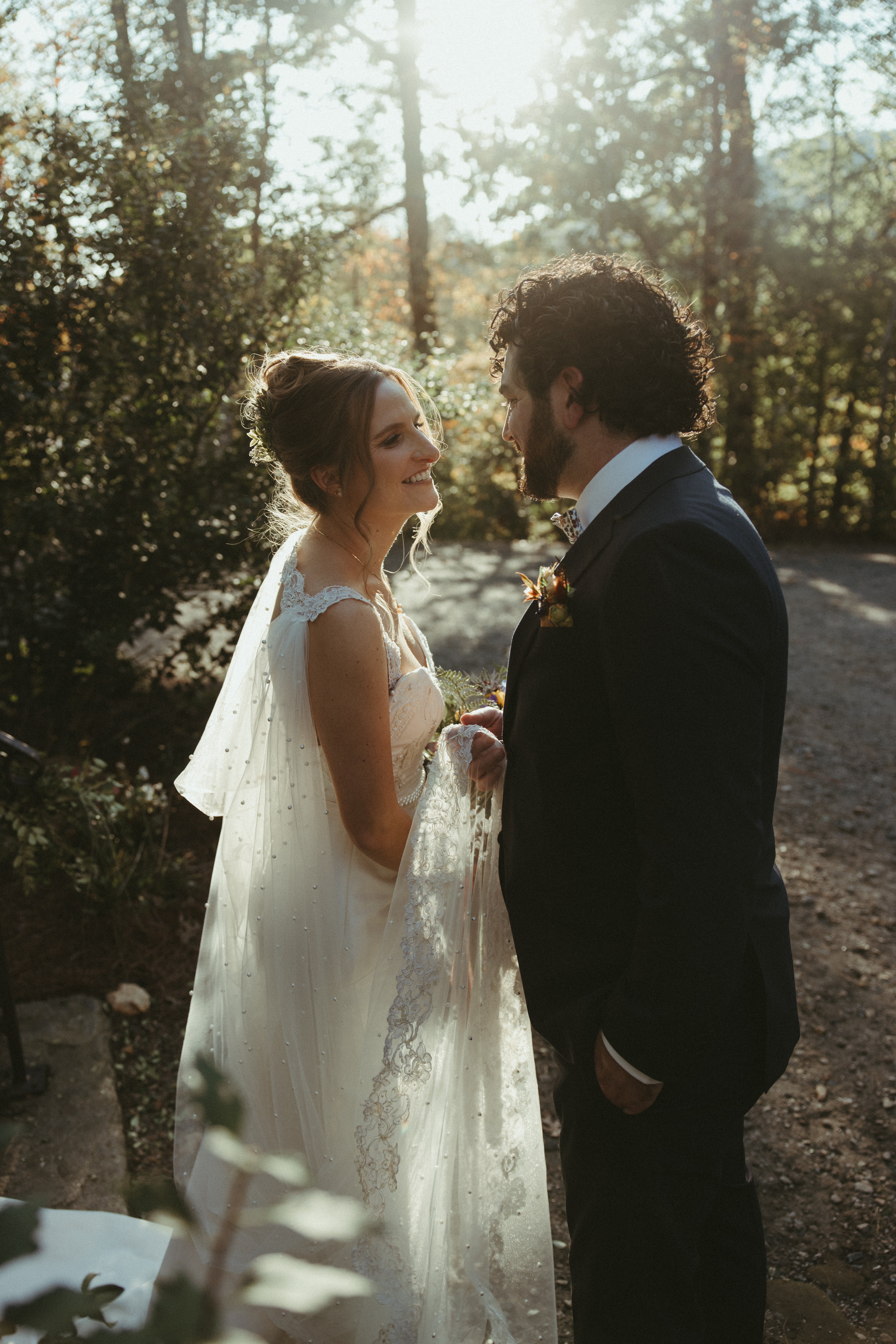 documentary wedding photographer for a fall wedding in NC, bride and groom portraits