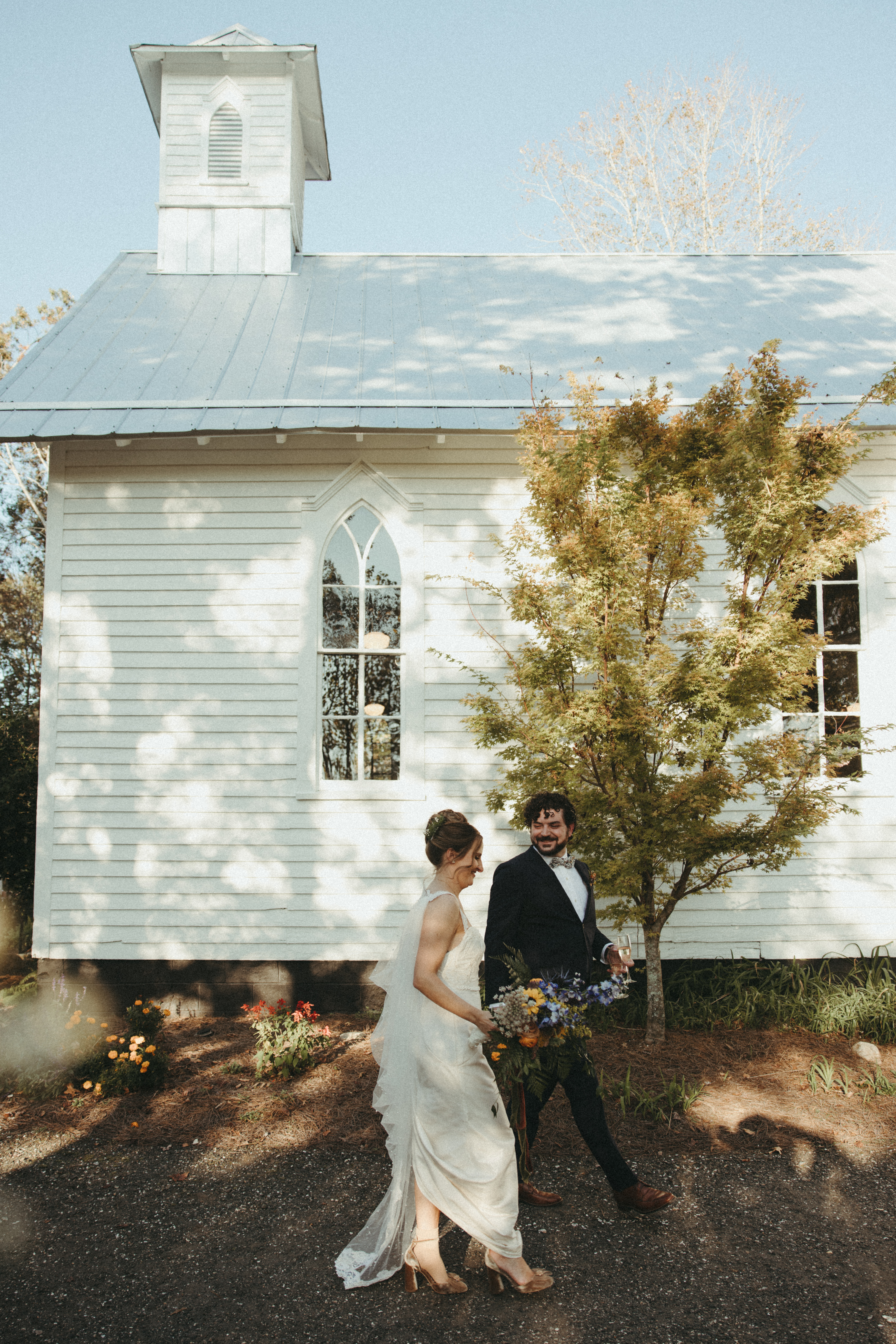 documentary wedding photographer for a fall wedding in NC at orion chapel in Jefferson