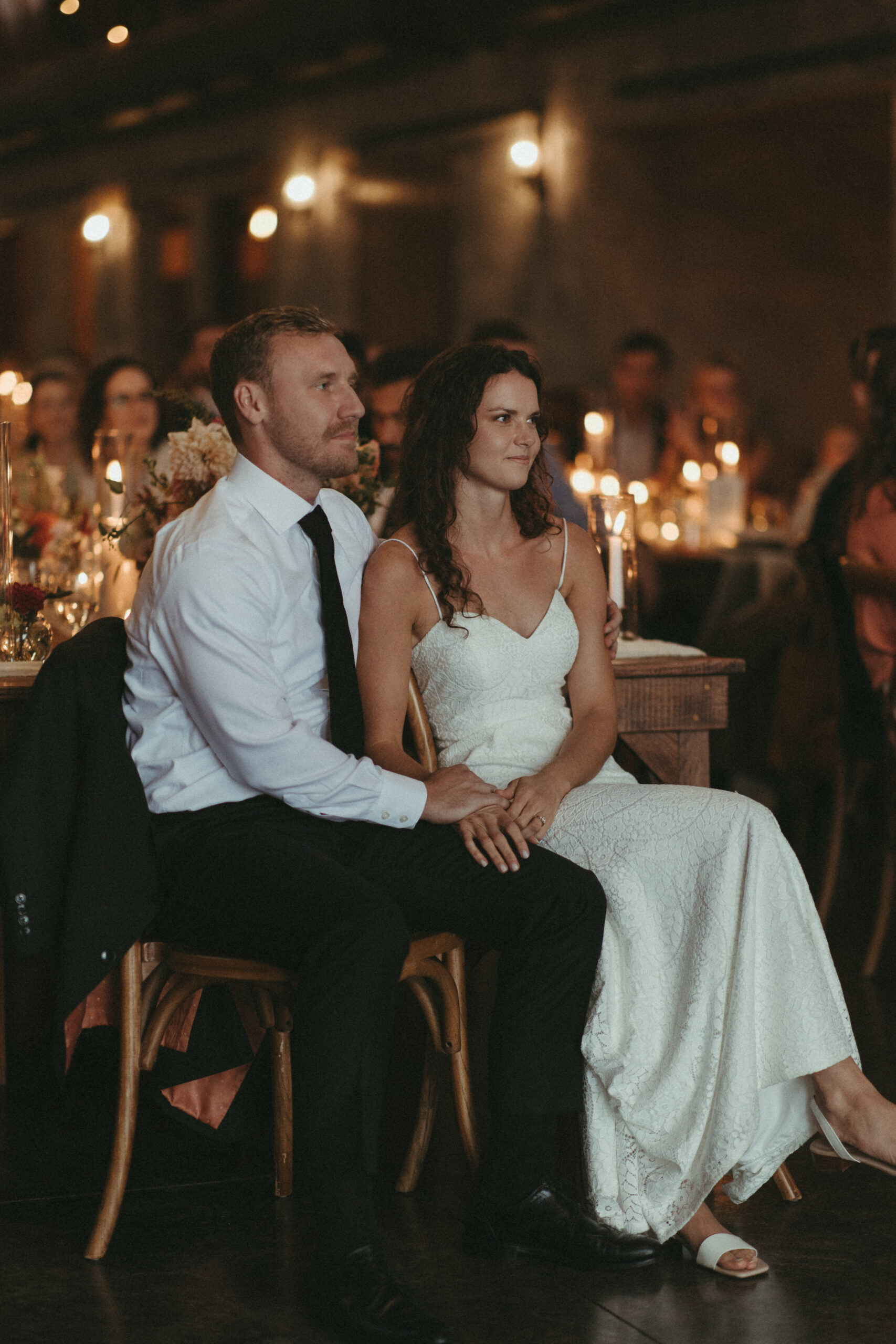 overlook barn wedding venue reception with candles documentary reception photos