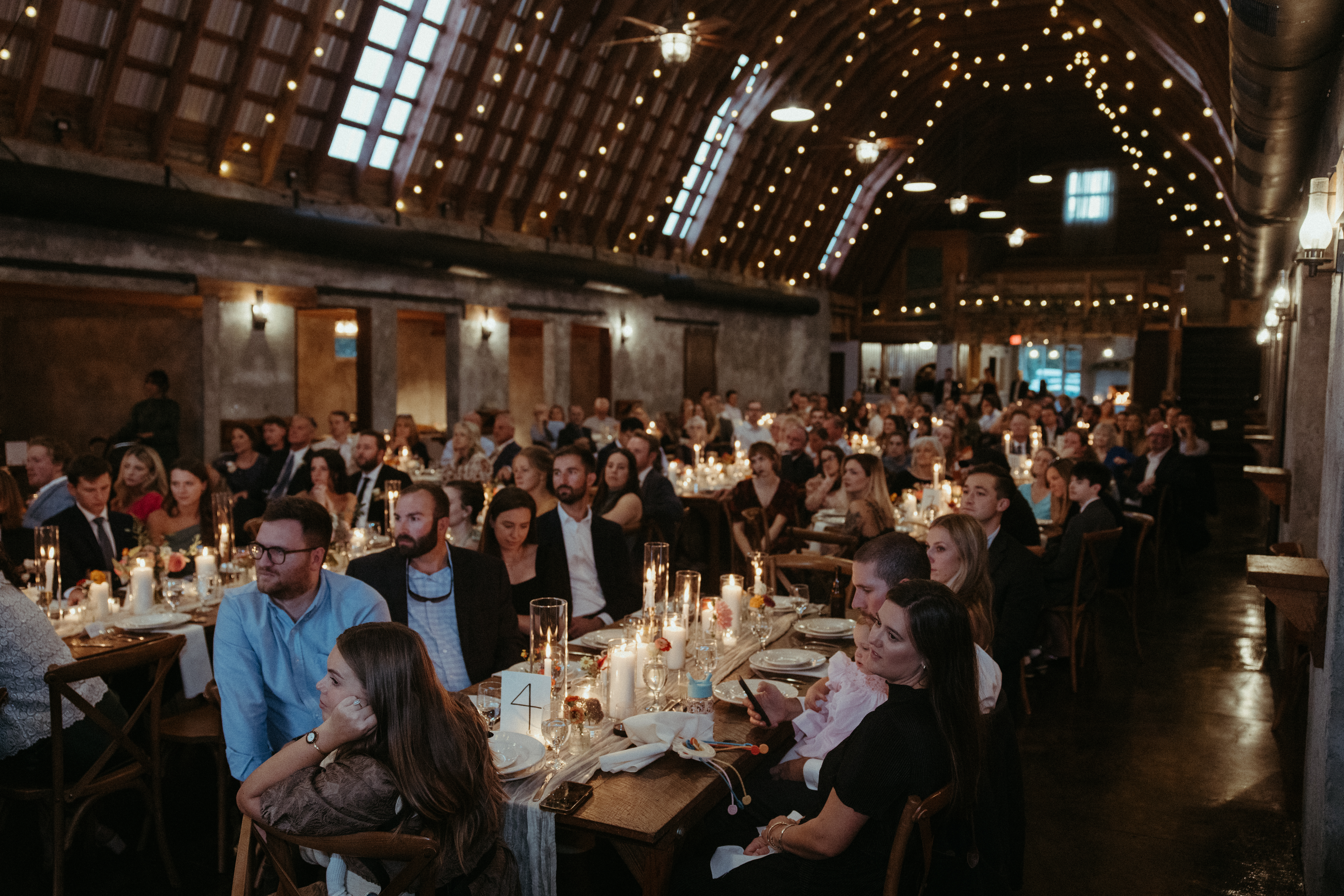 overlook barn wedding venue reception with candles documentary reception photos