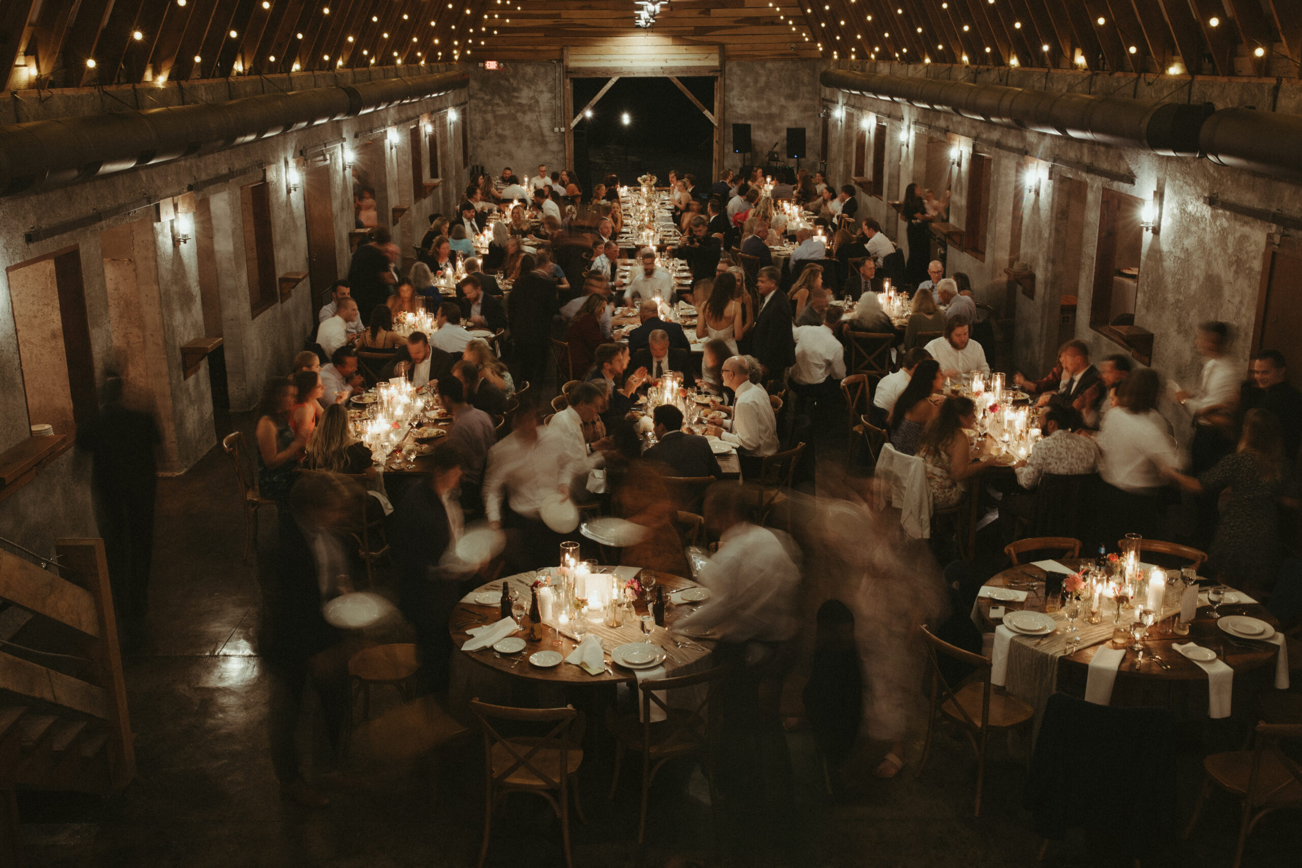 overlook barn wedding venue reception with candles documentary reception photos