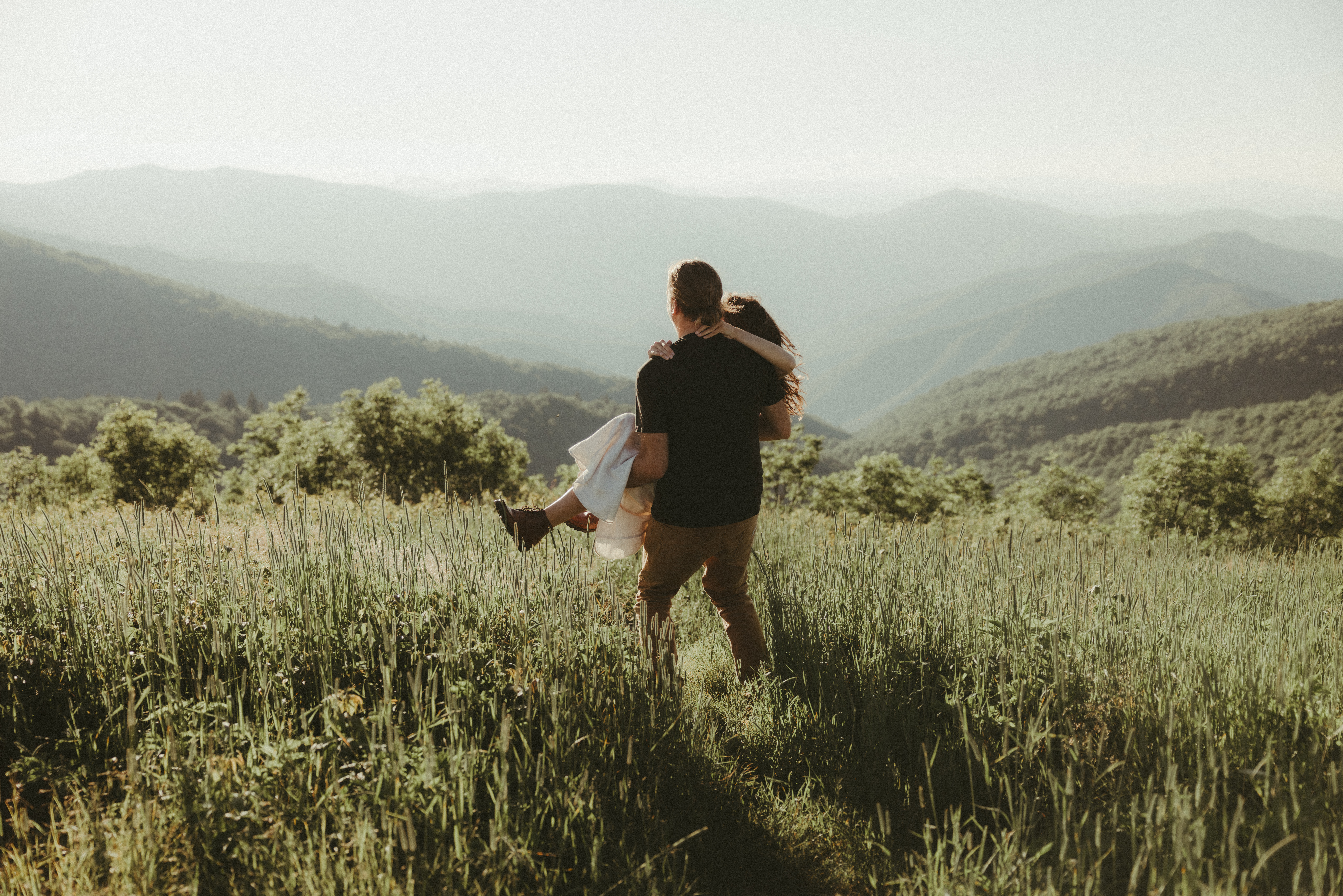 documentary candid engagement session, Asheville Engagement Photographer at Black Balsam Knob, mountain engagement photos
