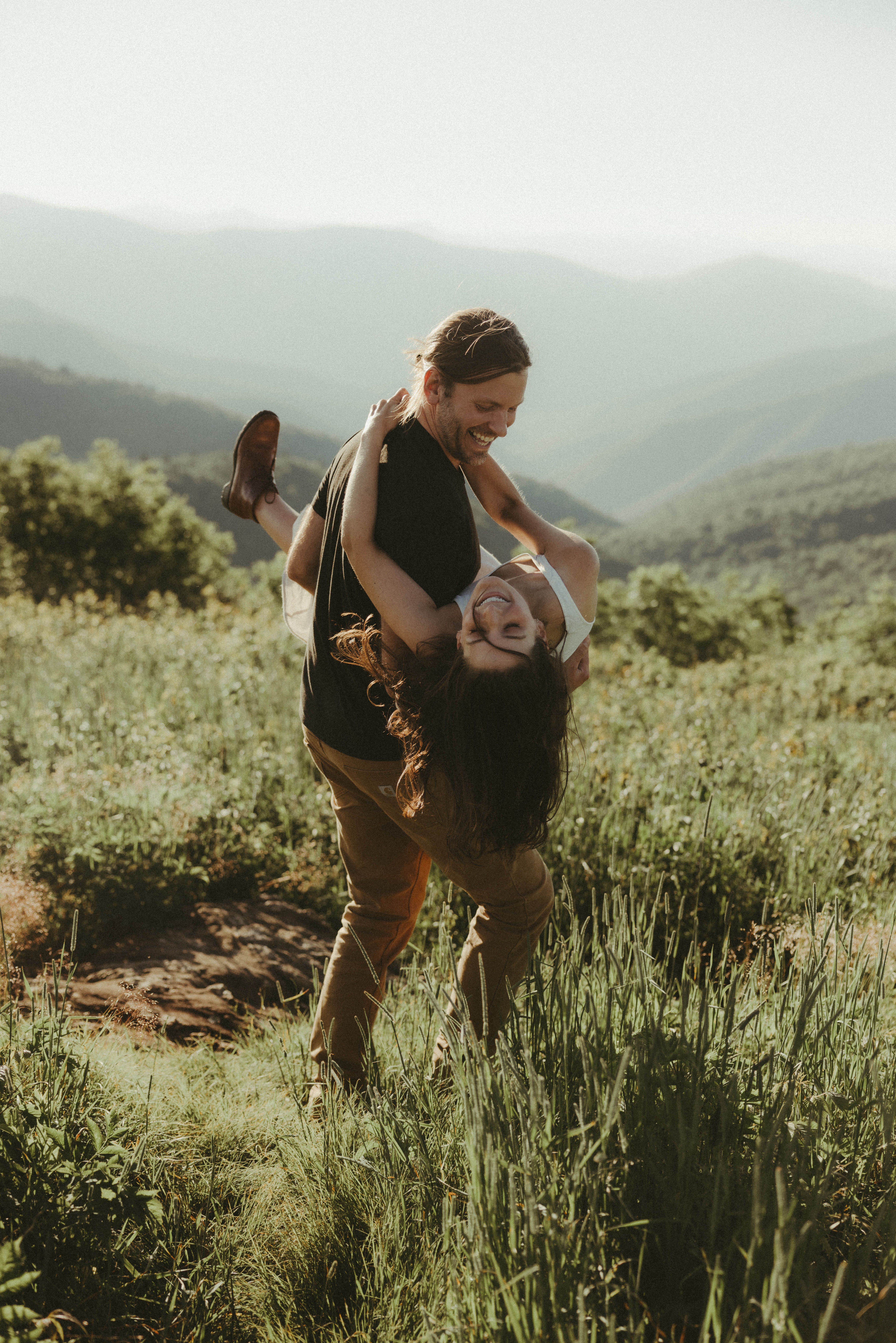 documentary candid engagement session, Asheville Engagement Photographer at Black Balsam Knob, mountain engagement photos