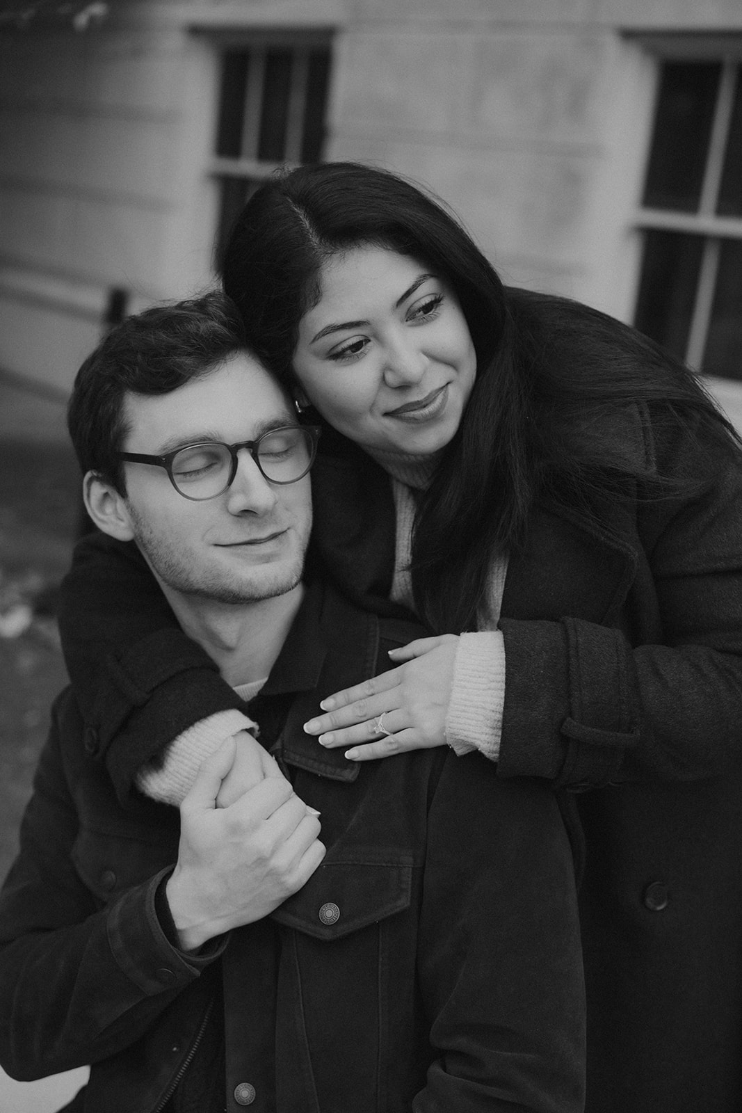 downtown asheville engagement session during winter, fall engagement session outfit inspo