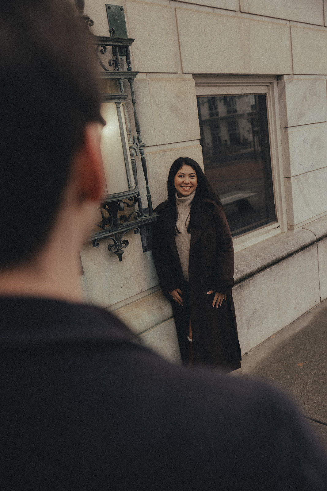 downtown asheville engagement session during winter, fall engagement session outfit inspo