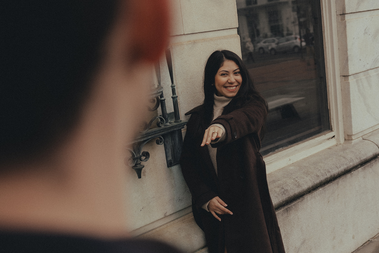 downtown asheville engagement session during winter, fall engagement session outfit inspo