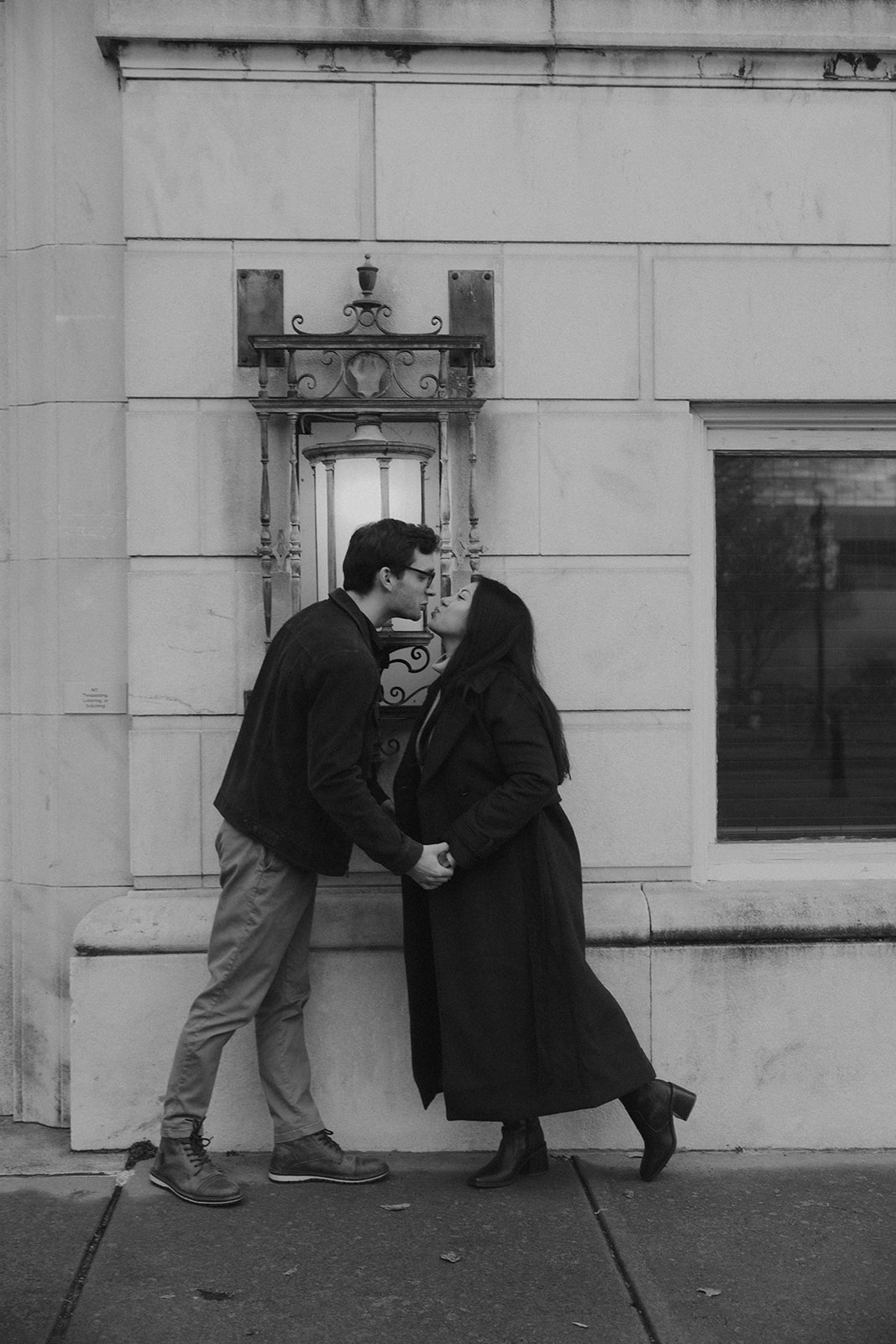 downtown asheville engagement session during winter, fall engagement session outfit inspo
