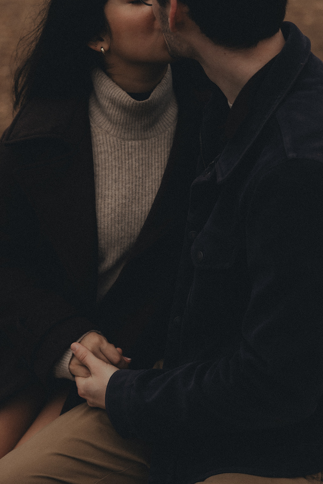 downtown asheville engagement session during winter, fall engagement session outfit inspo