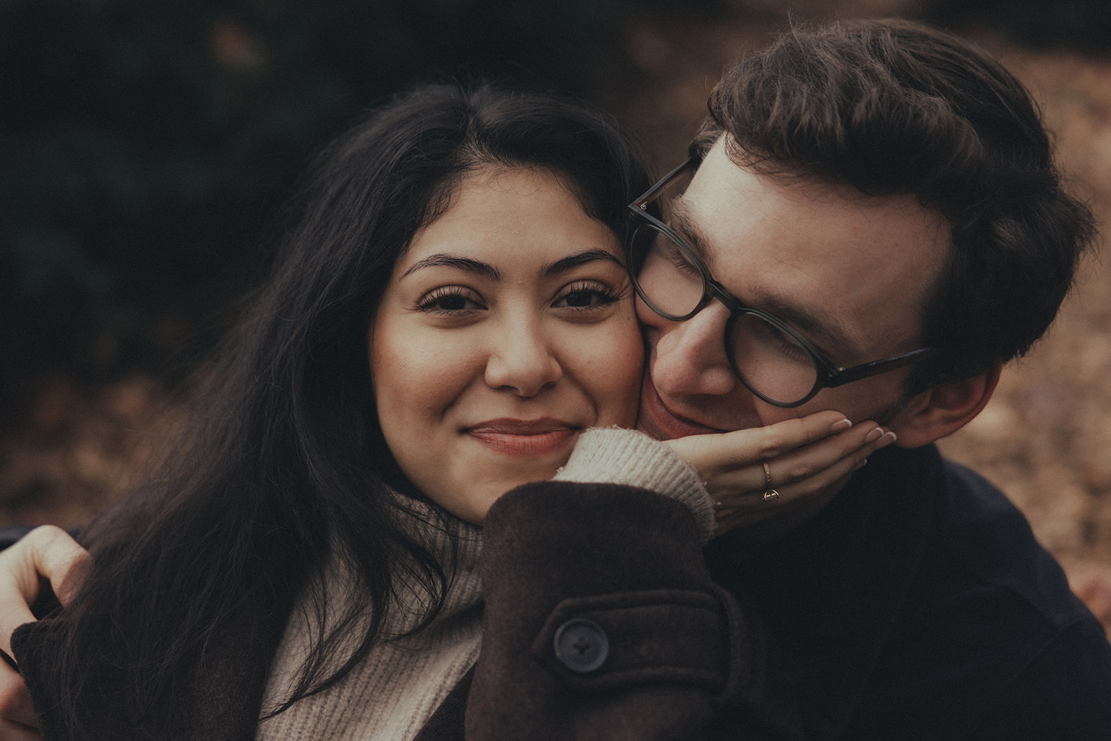 downtown asheville engagement session during winter, fall engagement session outfit inspo